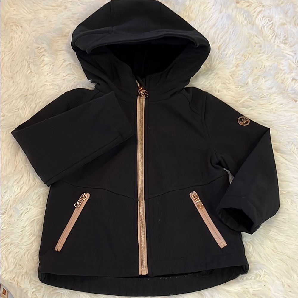 Michael Kors Black Raincoat with Hood and Weather-Resistant Material
